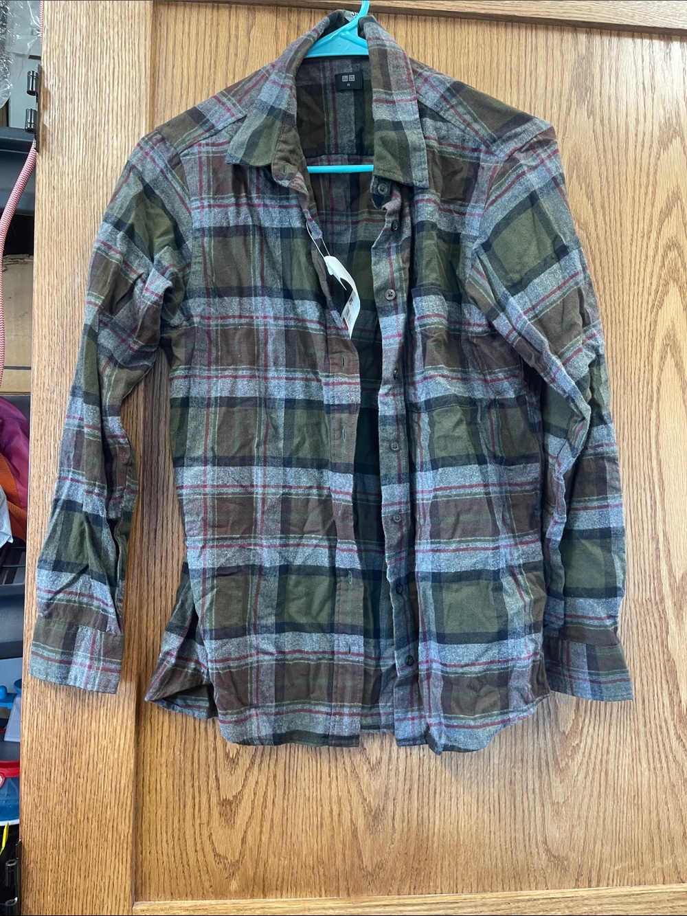 Uniqlo Olive and Brown Plaid Button-Down Shirt